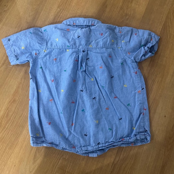 Alex & Jack Size 7 Kids Blue Palm Tree Print Short Sleeve Button Up Shirt - Picture 3 of 3